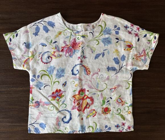 Source Unknown Tops - 100% Linen Top Shirt Women’s Small Utopia Print Colorful Crisp